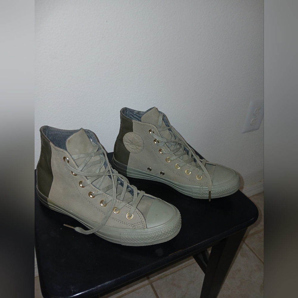 Stylish Olive and Beige High-Top Sneakers